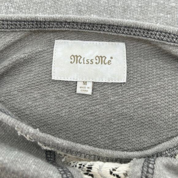 Vintage y2k Women's Grey Floral Lace Miss Me Long Sleeve Shirt Size Medium - Picture 4 of 7